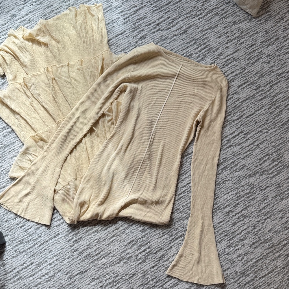 Layered Cream Ruffled Hem Knit Maxi Dress - Picture 7 of 11